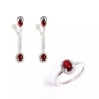 Bolaijewelry Fashion Январь Камень Рождения Натуральный Красный Гранат Кольцо Серьги Комплект Ювелирных Изделий Серебряный 925 Пробы Подарок На День Рождения Для Дам И Девочек US RING SIZE:6# красный