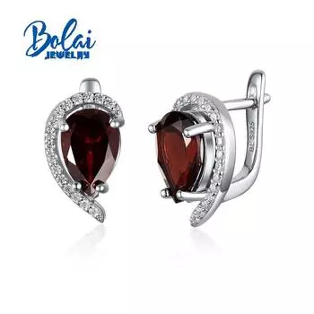 Bolaijewelry, натуральный мозамбикский гранат груша, серьги с драгоценными камнями 7*10 мм, серебро 925 пробы, модные женские ювелирные изделия красный