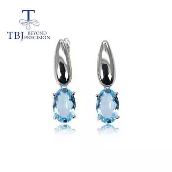 Bolaijewelry натуральный небесно-голубой топаз овальный 8*12 мм драгоценный камень женские серьги простые повседневные изысканные украшения из стерлингового серебра 925 пробы