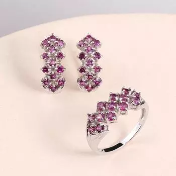 Bolaijewelry натуральный родолит гранат свет роскошный дизайн кольцо серьги комплект ювелирных изделий для женщин стерлингового серебра 925 пробы изысканные ювелирные изделия US RING SIZE 7# серебряный