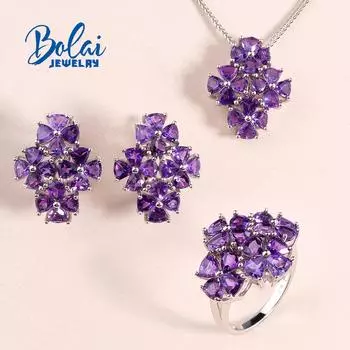Bolaijewelry Натуральный южноафриканский аметист модные женские украшения из стерлингового серебра 925 пробы элегантный дизайн изысканные ювелирные изделия US RING SIZE 7# фиолетовый