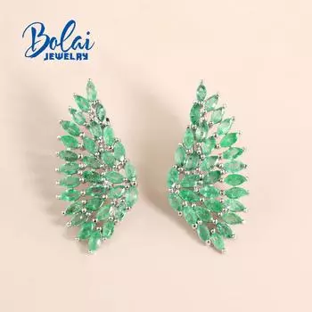 Bolaijewelry Новинка 2023 года, 100% натуральный Замбия, серьги с изумрудной застежкой, 5 карат, зеленый натуральный драгоценный камень, изысканные ювелирные изделия, серебро 925 пробы для женщин L белый