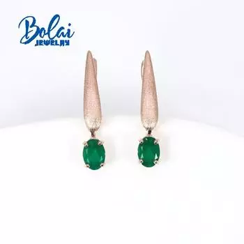 Bolaijewelry, новые овальные серьги с натуральным зеленым агатом 5*7 мм, стерлинговое серебро 925 пробы, розовое золото, изысканные украшения для женщин, повседневная одежда зелёный