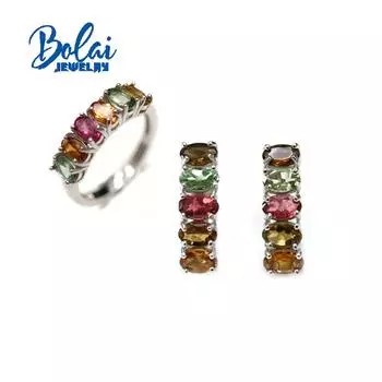 Bolaijewelry, новый комплект овальных серег с натуральным турмалином 3*5 мм, простые легкие роскошные женские повседневные ювелирные изделия 6# зелёный/красный