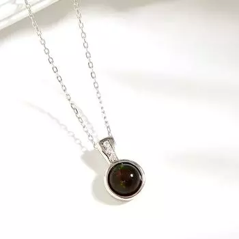 Bolaijewelry простой дизайн натуральный черный опал серебряный кулон ожерелье для женщин и девочек изысканные ювелирные изделия на праздник и день рождения подарок 45cm серебряный