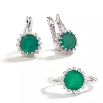 Bolaijewelry простой круглый дизайн, серьги-кольца с натуральным зеленым агатом, комплект ювелирных изделий для женщин, повседневная одежда, изысканные украшения US RING SIZE 6# зелёный