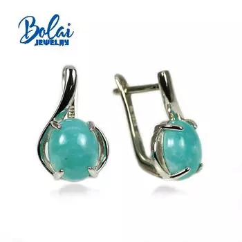 Bolaijewelry, простые овальные серьги с амазонитом 8*10 мм, серьги из натурального драгоценного камня, серебро 925 пробы, изысканные ювелирные украшения для женщин синий