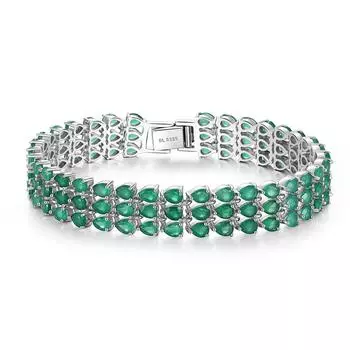 Bolaijewelry Роскошный браслет из натурального зеленого агата из стерлингового серебра 925 пробы Элегантный и благородный женский подарок на банкет и свадьбу 19cm зелёный