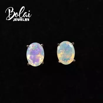 Bolaijewelry, серьги из натурального эфиопского опала 1 карат, овальные серьги с драгоценным камнем 5*7 мм, простой дизайн, ювелирные изделия из стерлингового серебра 925 пробы для девочек и женщин s разноцветный