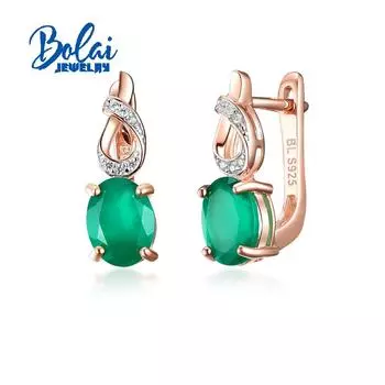 Bolaijewelry, серьги из стерлингового серебра 925 пробы с натуральным зеленым агатом, овальные серьги 6*8 мм, простой повседневный дизайн, женские изысканные украшения зелёный