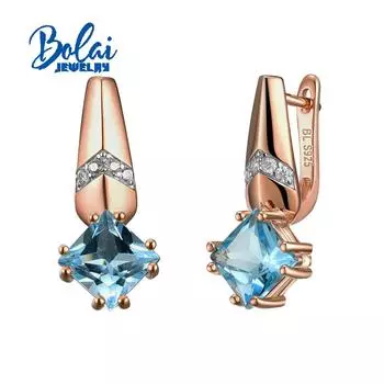 Bolaijewelry, серьги простого дизайна с натуральным небесно-голубым топазом, квадратные 7,0 мм, серьги из стерлингового серебра 925 пробы, изысканные ювелирные украшения для женщин синий