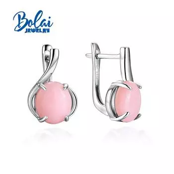 Bolaijewelry, серьги с натуральным розовым опалом, овальные 8*10 мм, серьги с драгоценными камнями, серебро 925 пробы, простой дизайн, женские изысканные ювелирные изделия розовый