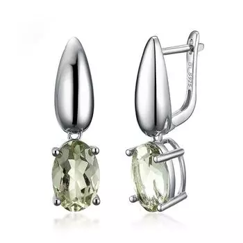 Bolaijewelry, серьги с натуральным зеленым аметистом, овальные, 8*12 мм, серьги с драгоценными камнями, серебро 925 пробы, простые женские изысканные ювелирные изделия, подарок M зелёный