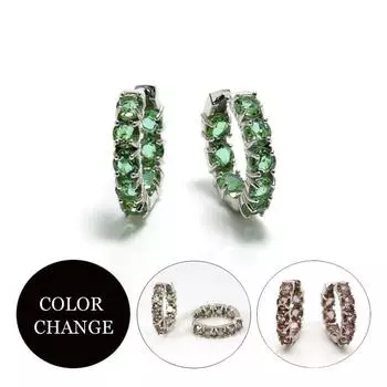 Bolaijewelry, султанит, круглые серьги с драгоценными камнями 4,0 мм, серебро 925 пробы, созданные с изменяющими цвет драгоценными камнями, изысканные украшения для женщин, подарок зелёный/оранжевый