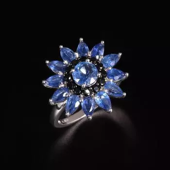 Bolaijewelry Супер роскошный дизайн Серебряное кольцо с натуральным голубым кианитом Благородный и элегантный женский подарок на свадьбу, банкет и вечеринку US RING SIZE:6# синий