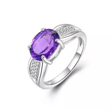 Bolaijewelry Великолепный дизайн с кубическим цирконом и натуральным африканским аметистом Кольцо из стерлингового серебра 925 пробы женские элегантные украшения US RING SIZE:7# фиолетовый