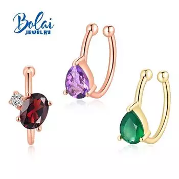 Bolaijewely модные маленькие изысканные зажимы для ушей из натурального камня, женские трендовые простые дизайны, ювелирные изделия из стерлингового серебра 925 пробы