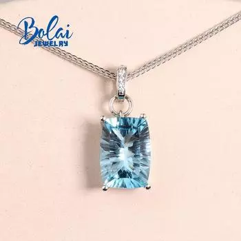 Bolaijewely Простой дизайн, ожерелье с натуральным небесно-голубым топазом, женское ожерелье из стерлингового серебра 925 пробы, изысканные ювелирные изделия, повседневная одежда S синий
