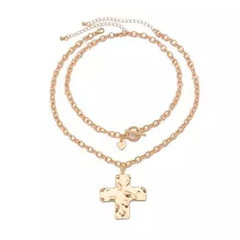 Bold Crosses Pendant Necklace Chic Hammered Crosses Necklace Unique Neck Accessories for Fashion Enthusiasts E