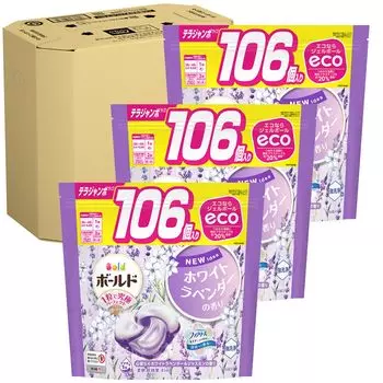 Bold Laundry Detergent Gel Ball 4in1 White Lavender Jasmine Refill 106 Pieces x 3 Bags & [Large Capacity] [Case Product]