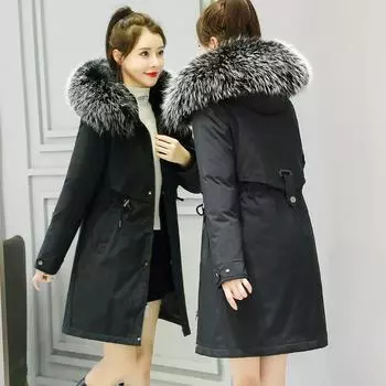 Более толстый пирог превосходит женские средние и длинные пальто, зимнюю одежду с хлопковой подкладкой, зимние 2024 новые пальто с хлопковой подкладкой, куртки, куртки с хлопковой подкладкой L [Recommended 105-60kg] хаки