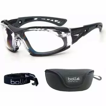 Bolle SAFETY Rush Plus набор из 4 предметов (корпус очков/комплект прокладок/полужесткий футляр/оригинальная ткань) ((полужесткий футляр) черный/волчье-серый, прозрачный)