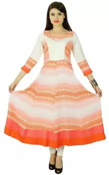 Болливуд Абстрактная Курта Женщины Этнический Район Курти Повседневная Верхняя Туника Платье 10 покинуть белый