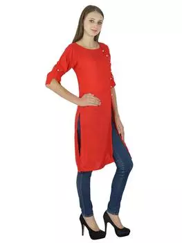 Болливуд Курта Индийский Дизайнер Твердые Печати Женщины Этническая Курти Топ Туника 14 красный