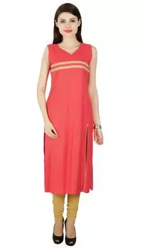 Болливуд Твердый Район Без Рукавов Туника Курта Женщины Этнический Курти Платье Топ 14 лососевый