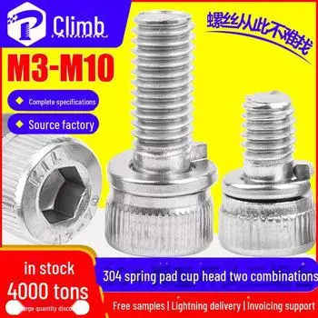 Болт с шестигранной пружинной шайбой из нержавеющей стали 304, полукруглая головка, M4/M6 M3*6