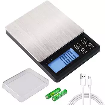 BOMATA Digital Kitchen Максимальное взвешивание USB Счетные измерительные весы из нержавеющей стали, шаг 0,01 г, 600 г, перезаряжаемые, компактные, тара,