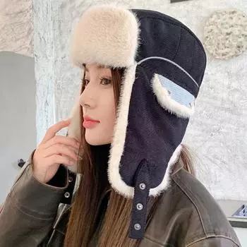 Бомберная шапка толстые теплые зимние шапки для мужчин и женщин унисекс ветрозащитная езда ушанка мужская женская русская меховая шапка 56-58cm