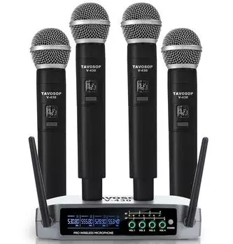 BOMGE 4-канальная профессиональная беспроводная микрофонная система с 4 беспроводными ручными микрофонами, идеально подходит для семейных встреч, караоке-сессий