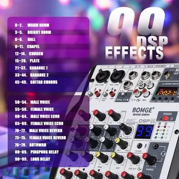 BOMGE 6-канальный DJ аудио звуковой микшер Профессиональная дека Стереозапись MP3 USB BT Вход 48 В 1 белый