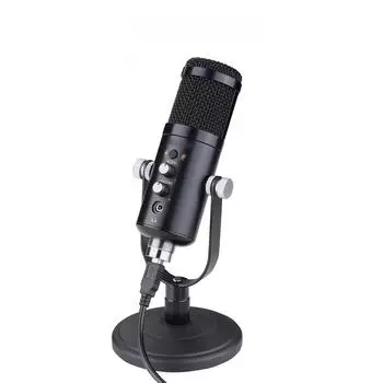 BOMGE USB-микрофон, кардиоидный конденсаторный микрофон для подкастов с регулятором громкости, кнопкой отключения звука, разъемом для наушников, функцией Plug and Play