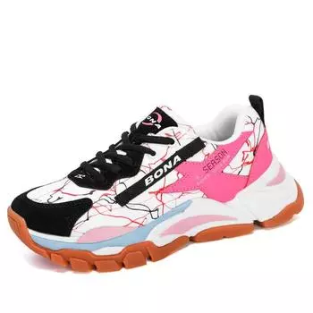 BONA Новые дизайнерские дышащие кроссовки с сеткой, женские уличные прогулочные туфли, женские модные кроссовки, женская обувь для бега 36 розовый