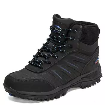 BONA Новые дизайнерские кожаные брендовые зимние ботинки, плюшевые теплые зимние ботинки, мужские нескользящие кроссовки, мужские походные ботинки 41 чёрный/синий