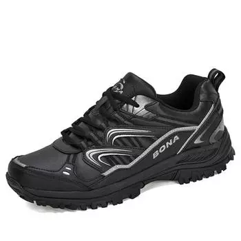 BONA Новые дизайнерские походные туфли Мужские треккинговые туфли для альпинизма Мужские спортивные прогулочные туфли с разрезом коровы Мужские модные кроссовки 41 чёрный