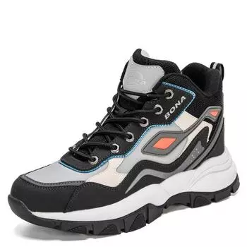 BONA Новые дизайнерские высококачественные продвинутые роскошные брендовые высокие кроссовки Мужская цветная зимняя обувь Мужская теплая обувь Mansculino 41 чёрный