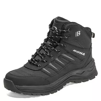 BONA Новые дизайнерские зимние ботинки для снега, мужские плюшевые кожаные супертеплые ботинки для походов на открытом воздухе 41 чёрный