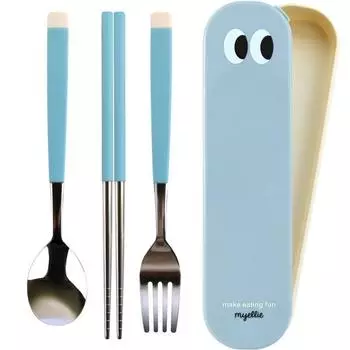 Bonaire Pastel Junior Kids вакуумные палочки для еды + ложка-вилка + футляр, синий, палочки для еды + ложка-вилка + футляр