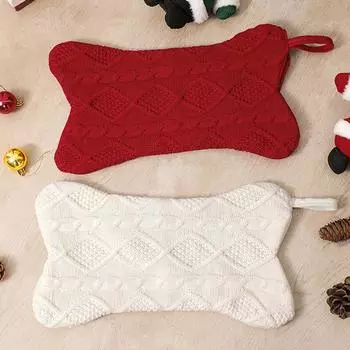 Bone Shaped Dog Christmas Stocking Creative Christmas Large Pet Stockings Xmas Knit Stocking Ornaments Xmas Fireplace Decoration красный