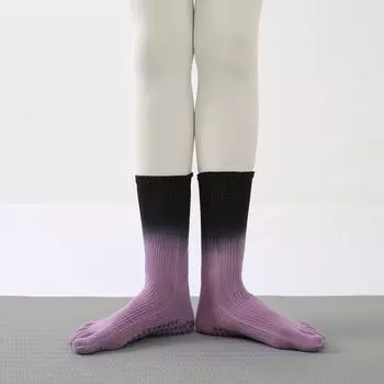 Boneless Knee Socks Non-Slip Yoga Socks Female Pure Color Cotton Five Toe Sockst Sports Fitness Pilates Toe Socks Gradient Toe Deep purple