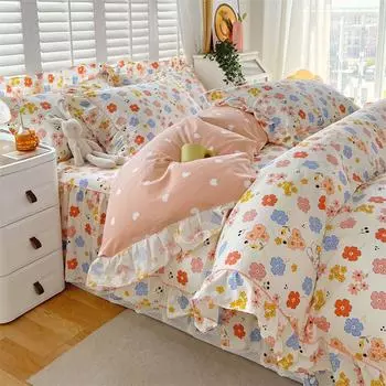 Bonenjoy 1 шт. Пододеяльник 100% хлопок Покрывало на одеяло Цветочный стиль Постельное белье Чехол для одеяла Комната для девочки Покрывала (Нет наволочки) Single 150x200cm 1pc