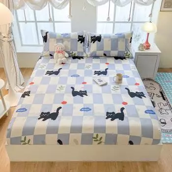Bonenjoy Soft Fitted Sheet Printed Bed Cover Breathable Mattress Protector Bed Linen (Pillowcase Need Order) 90x200x25cm 1pc