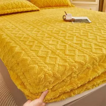 Bonenjoy Зимняя теплая простыня желтого цвета из тафтового бархата и флиса, односпальное плюшевое покрывало на 2 персоны, плотное покрывало 90x200x30cm