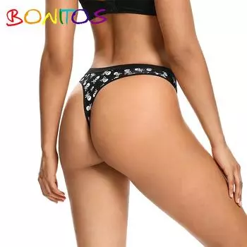 BONITOS, 1 шт., сексуальные женские стринги с принтом, женские трусики с высокой талией, трусы больших размеров S чёрный