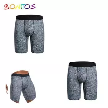 BONITOS, 2 шт., длинные боксеры для мужчин, вентилируемое нижнее белье, мужские трусы с принтом S чёрный