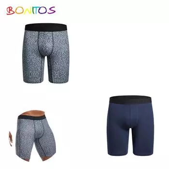 BONITOS 2 шт. мужские длинные трусы-боксеры с принтом, вентилируемое мужское нижнее белье, сексуальные мужские трусы S