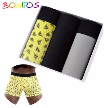 BONITOS 3 шт. боксеры с принтом, хлопковые мужские трусы, удобное мужское нижнее белье